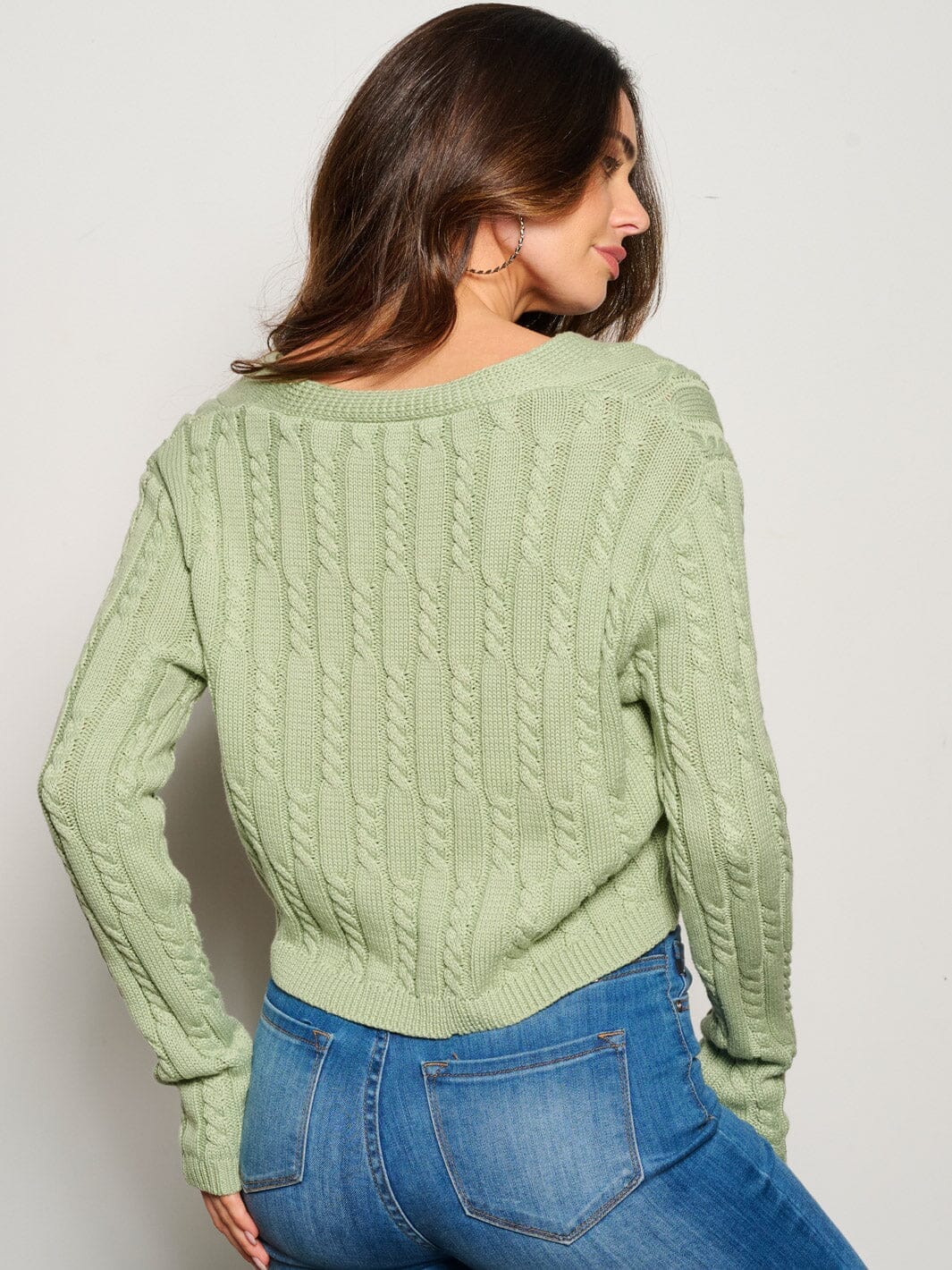 WOMEN'S LONG SLEEVE BUTTON UP CABLW KNIT CARDIGAN