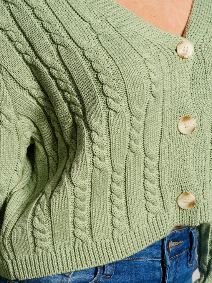 WOMEN'S LONG SLEEVE BUTTON UP CABLW KNIT CARDIGAN