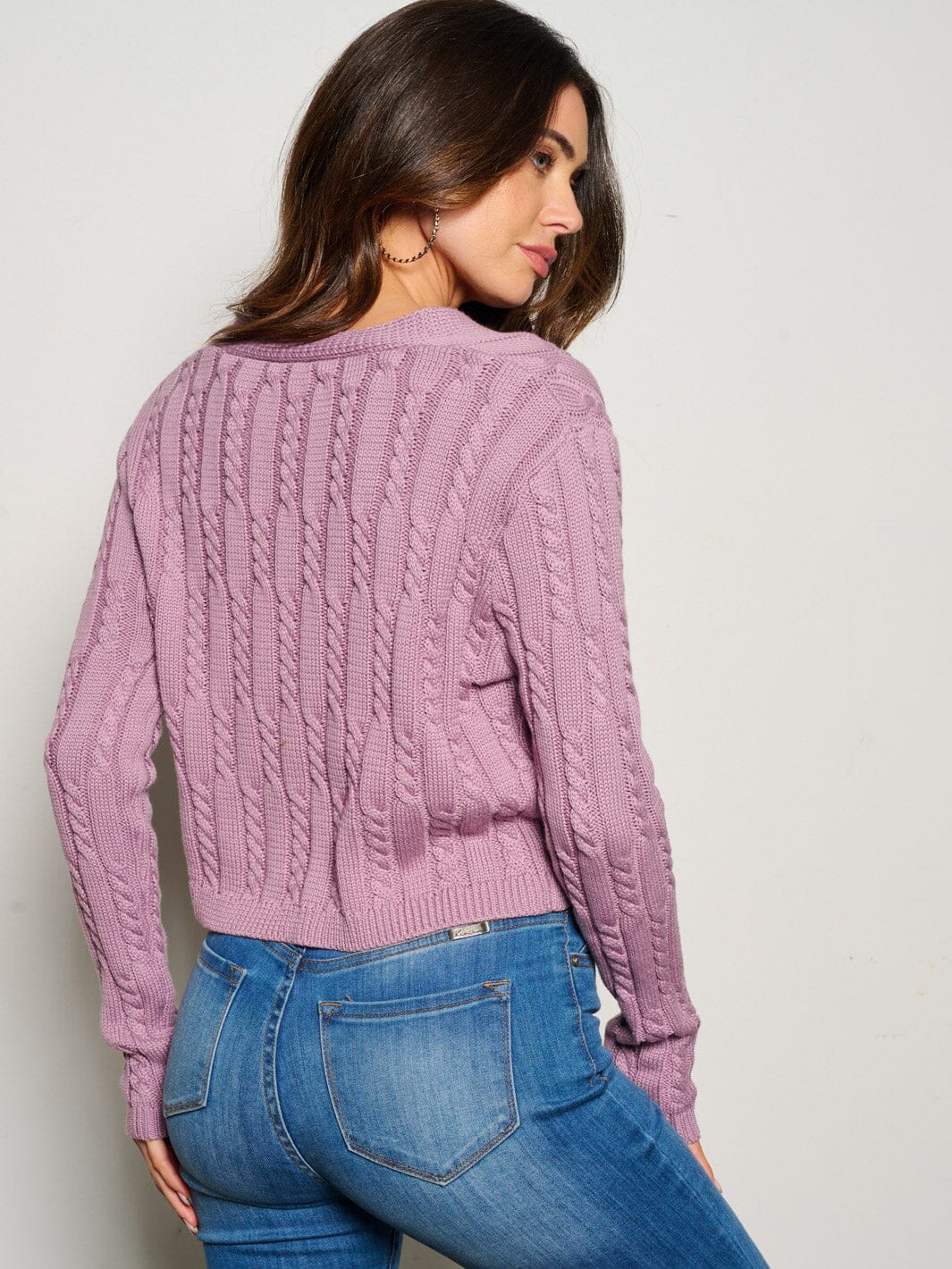WOMEN'S LONG SLEEVE BUTTON UP CABLW KNIT CARDIGAN