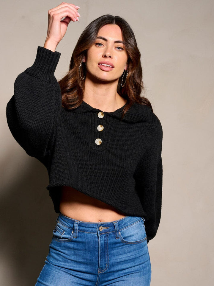 WOMEN'S LONG SLEEVE V-NECK TRIM DETAILED SWEATER (Copy)