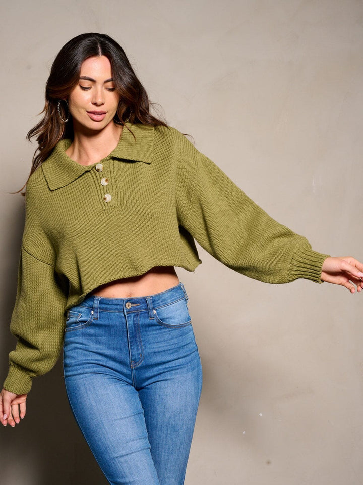 WOMEN'S LONG SLEEVE V-NECK TRIM DETAILED SWEATER (Copy)