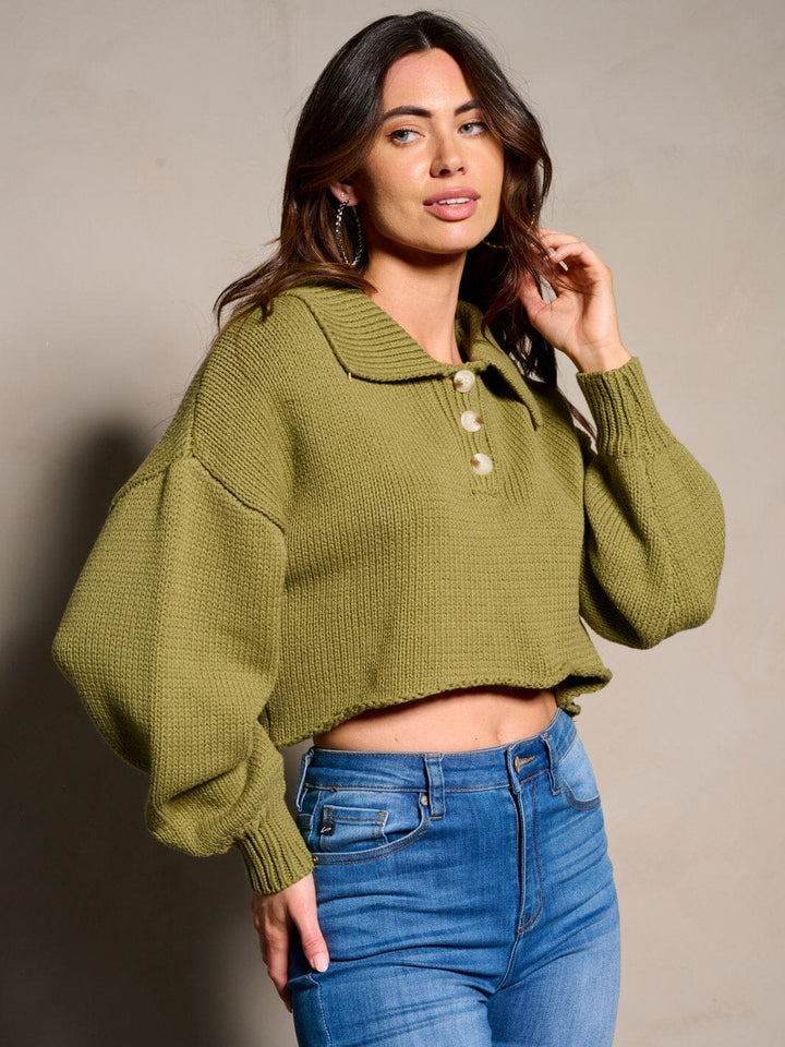 WOMEN'S LONG SLEEVE V-NECK TRIM DETAILED SWEATER (Copy)