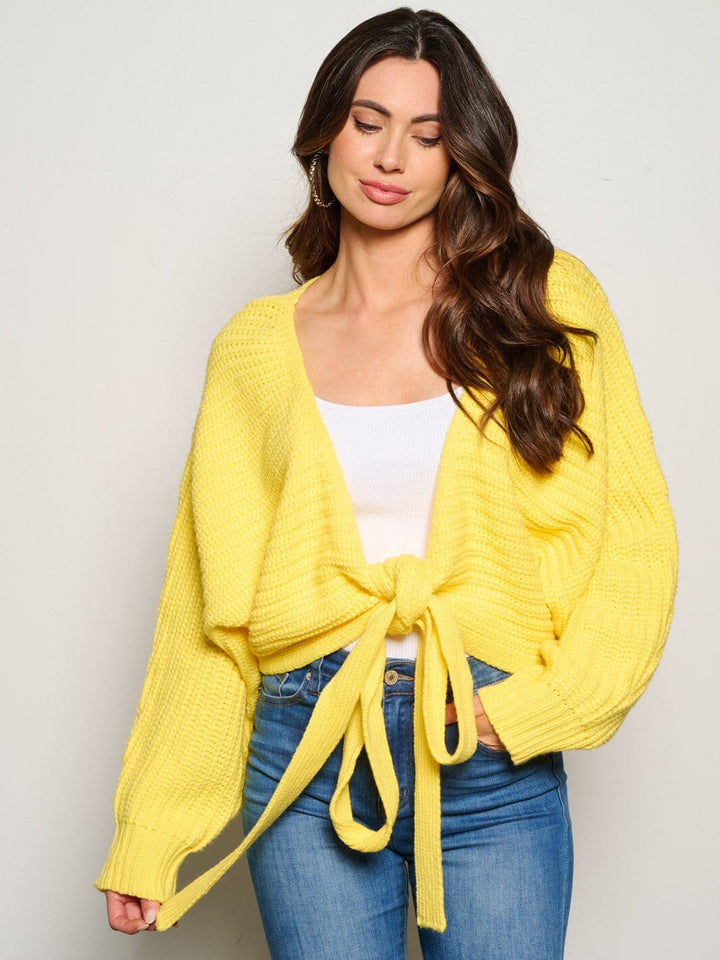 WOMEN'S LONG SLEEVE SELF TIE KNITTED CARDIGAN