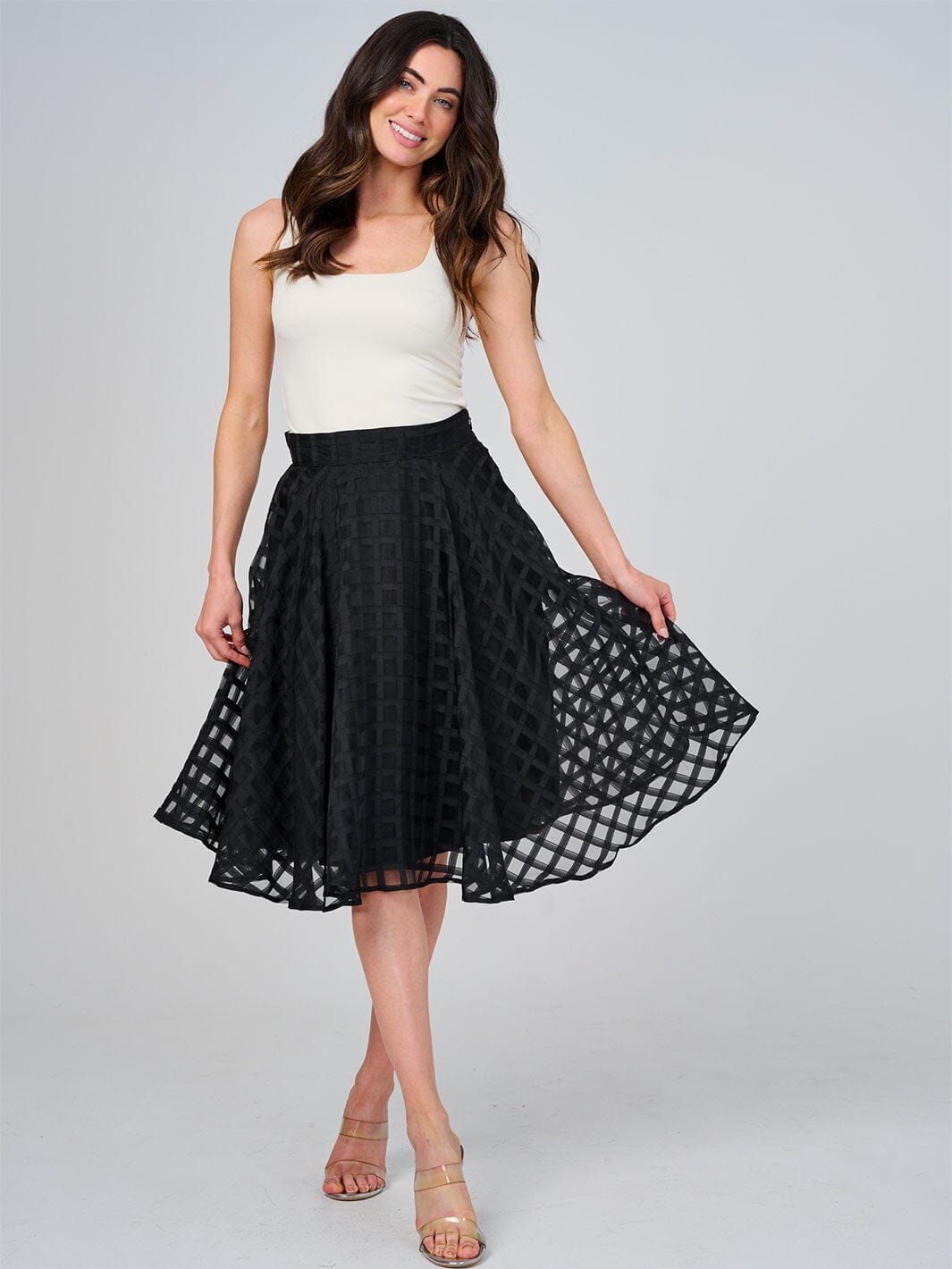 WOMEN'S ZIPPER CLOSURE LACE ORGANZE FIT & FLARE MINI SKIRT