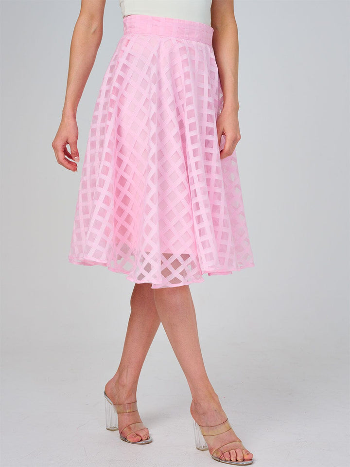 WOMEN'S ZIPPER CLOSURE LACE ORGANZE FIT & FLARE MINI SKIRT