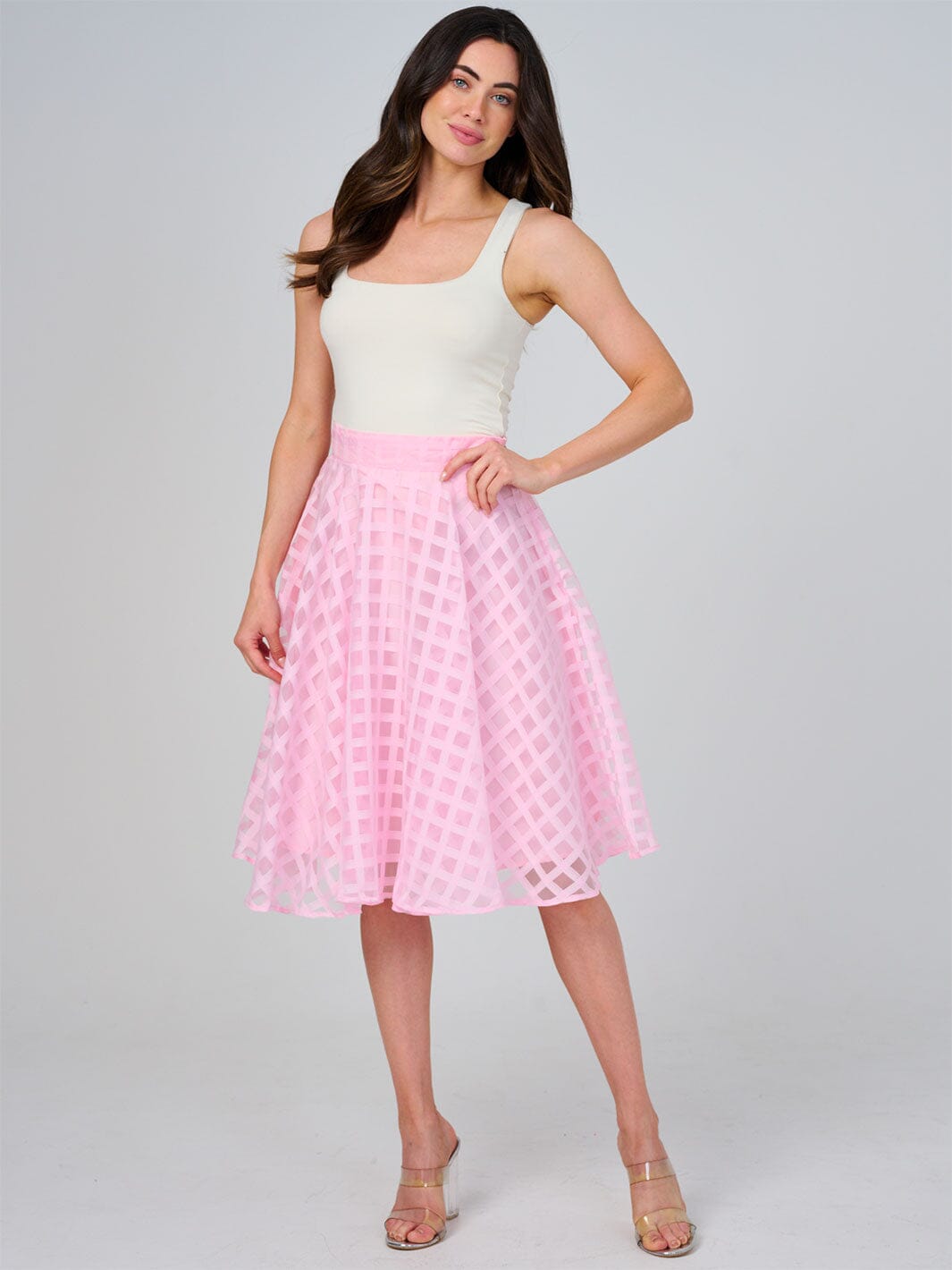 WOMEN'S ZIPPER CLOSURE LACE ORGANZE FIT & FLARE MINI SKIRT