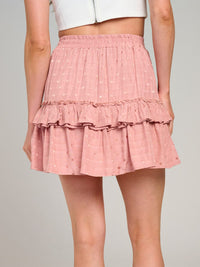 WOMEN'S ELASTIC WAIST TIERED RUFFLE STARS PRINT MINI SKIRT