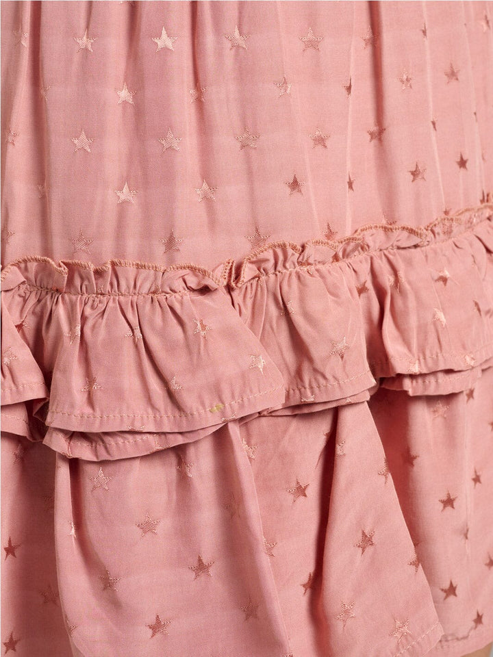 WOMEN'S ELASTIC WAIST TIERED RUFFLE STARS PRINT MINI SKIRT