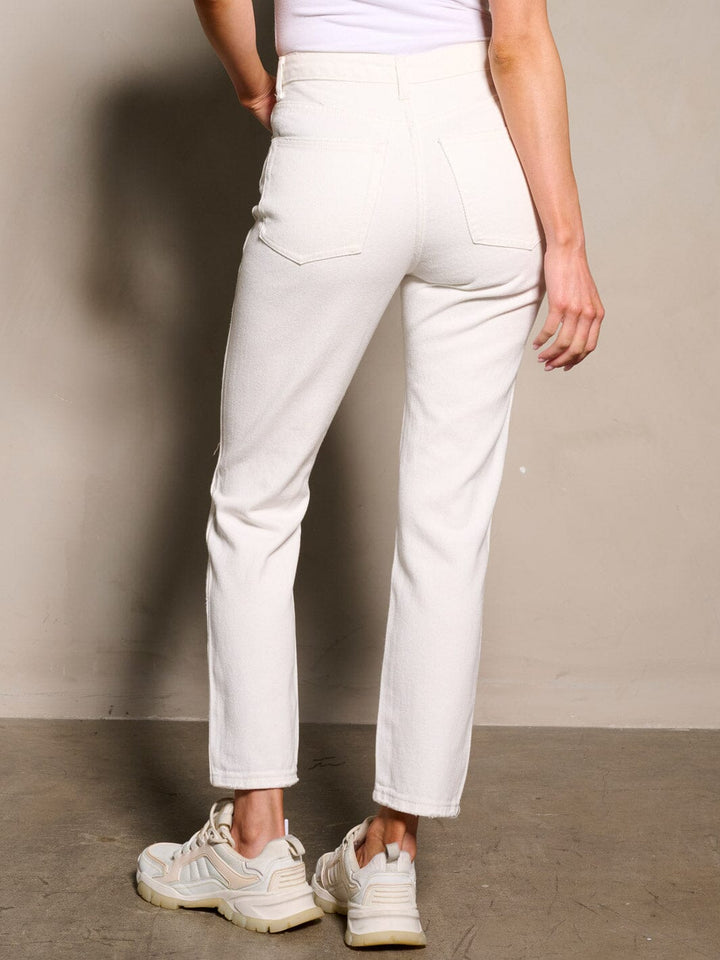 WOMEN'S BUTTON CLOSURE DISTRESS DENIM PANTS