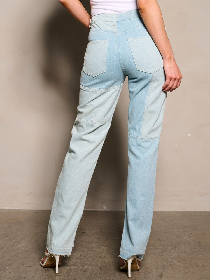 WOMEN'S BUTTON CLOSURE POCKETS DENIM PANTS
