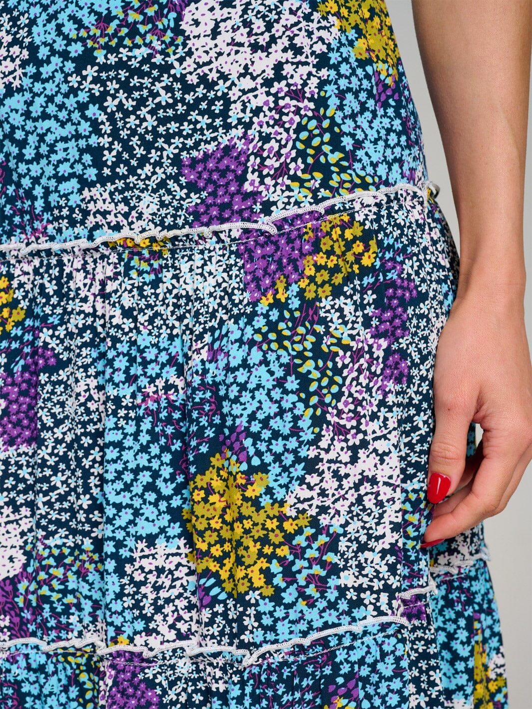 WOMEN'S ELASTIC WAIST TIERED FLORAL MULTI MAXI SKIRT