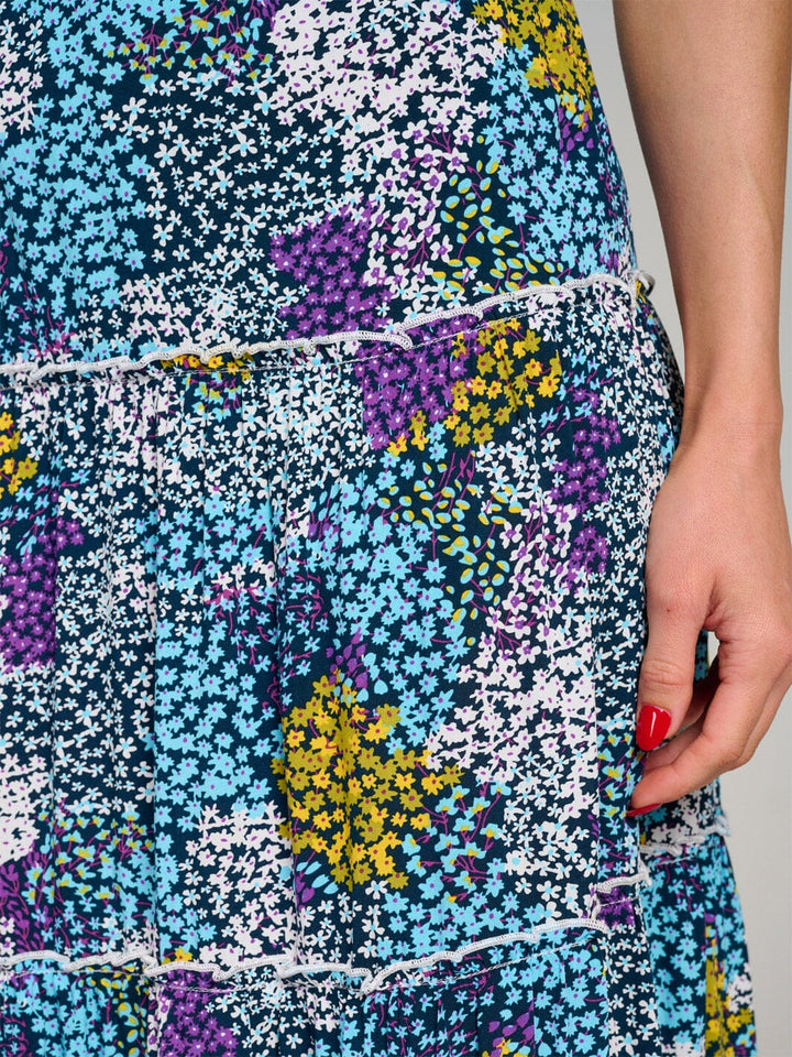 WOMEN'S ELASTIC WAIST TIERED FLORAL MULTI MAXI SKIRT