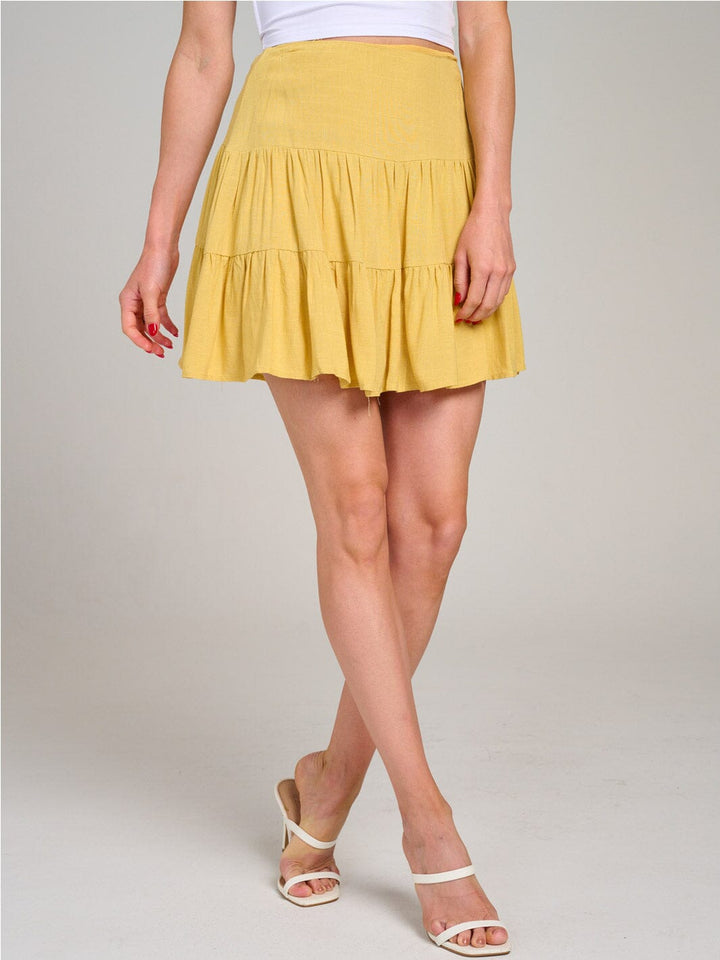 WOMEN'S ZIPPER CLOSURE TIERED FLARE MINI SKIRT