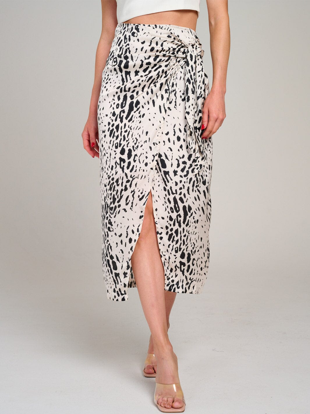 WOMEN'S ELASTIC WAIST ANIMAL PRINT WRAP MIDI SKIRT
