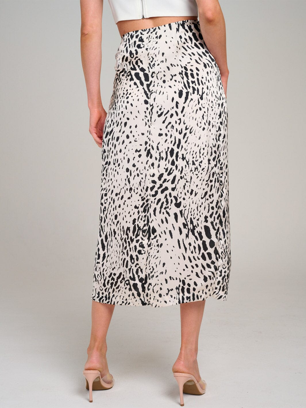 WOMEN'S ELASTIC WAIST ANIMAL PRINT WRAP MIDI SKIRT