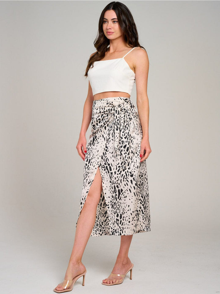 WOMEN'S ELASTIC WAIST ANIMAL PRINT WRAP MIDI SKIRT