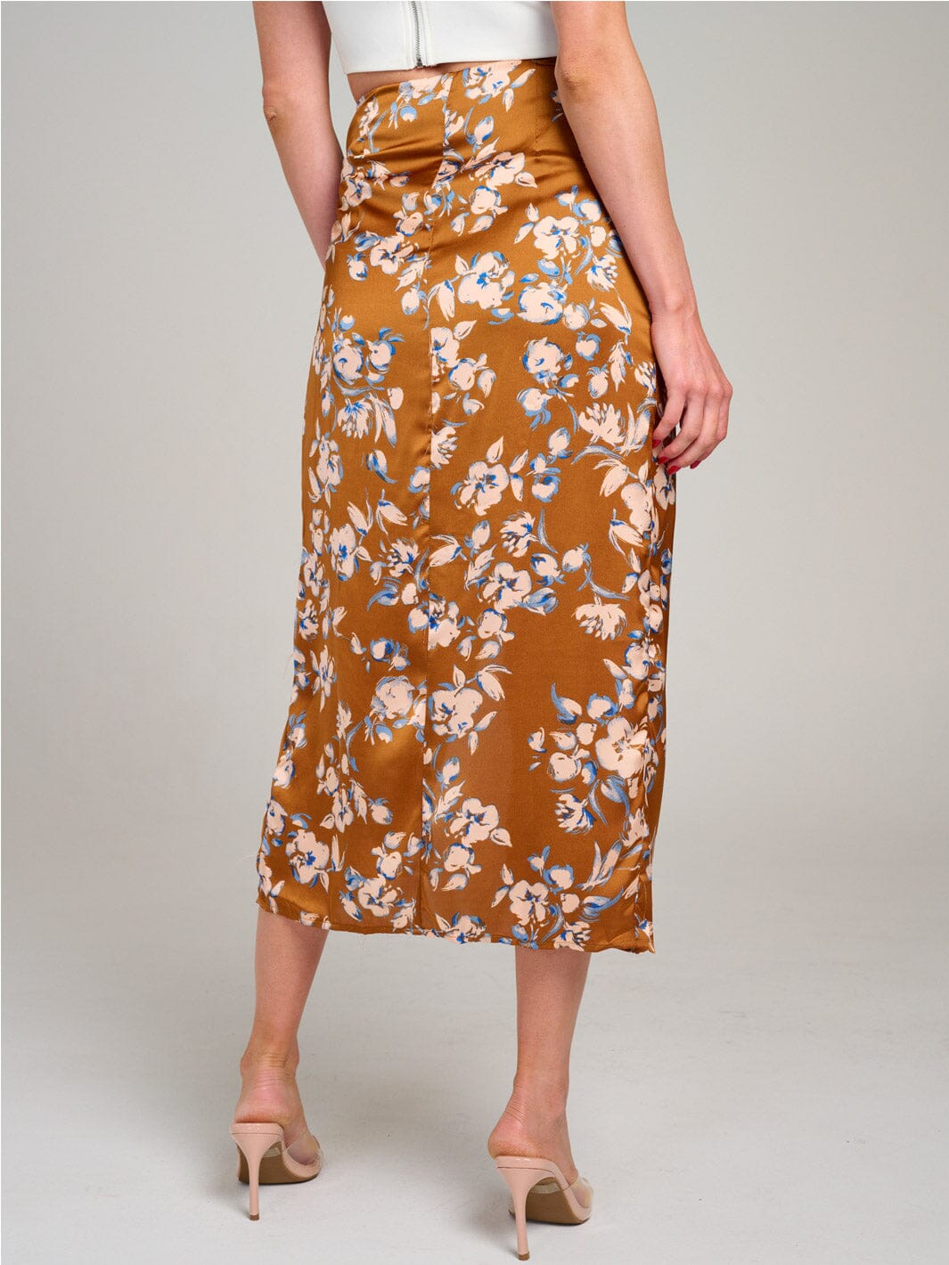 WOMEN'S ELASTIC WAIST FLOWER PRINT WRAP MIDI SKIRT