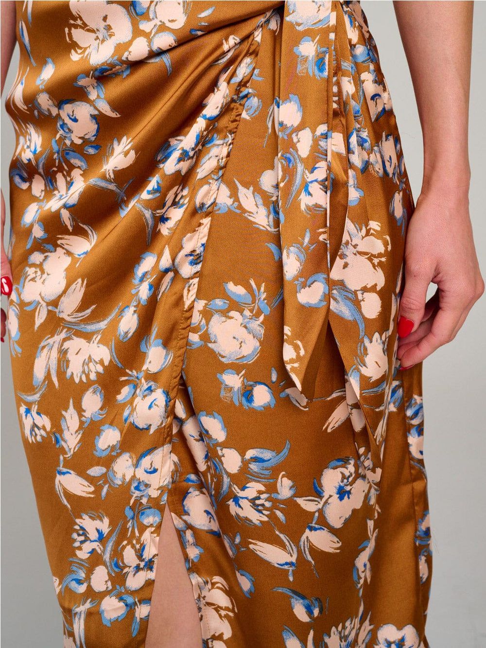 WOMEN'S ELASTIC WAIST FLOWER PRINT WRAP MIDI SKIRT