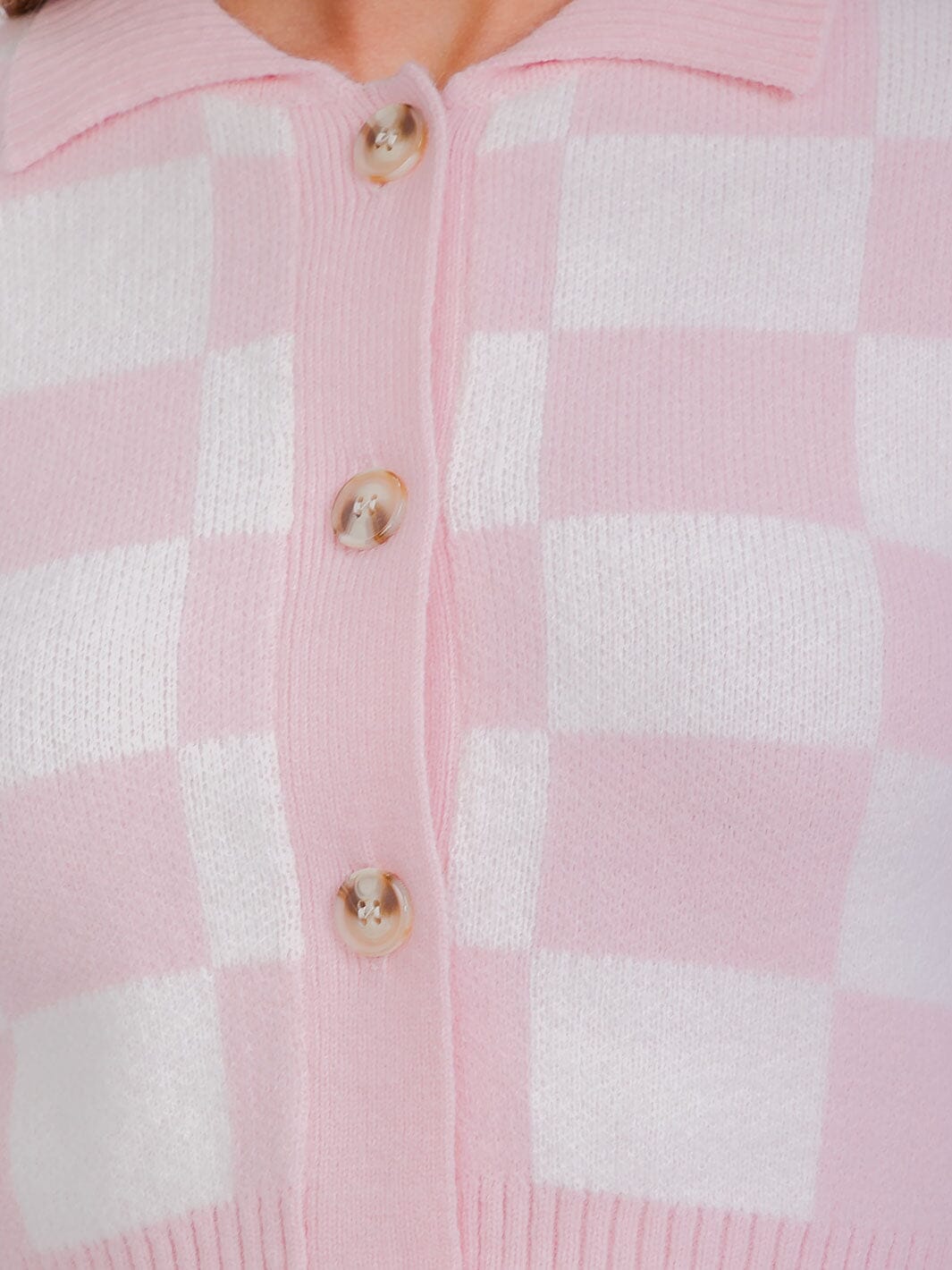 WOMEN'S SHORT SLEEVE BUTTON UP CHECKER PRINT BLOUSE