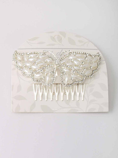 WOMEN'S WHITE PEARL BUTTERFLY HAIR COMB CLIP