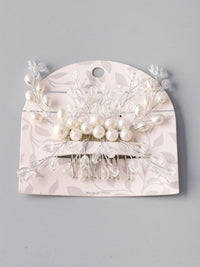 WOMEN'S WHITE PEARL HAIR COMB CLIP