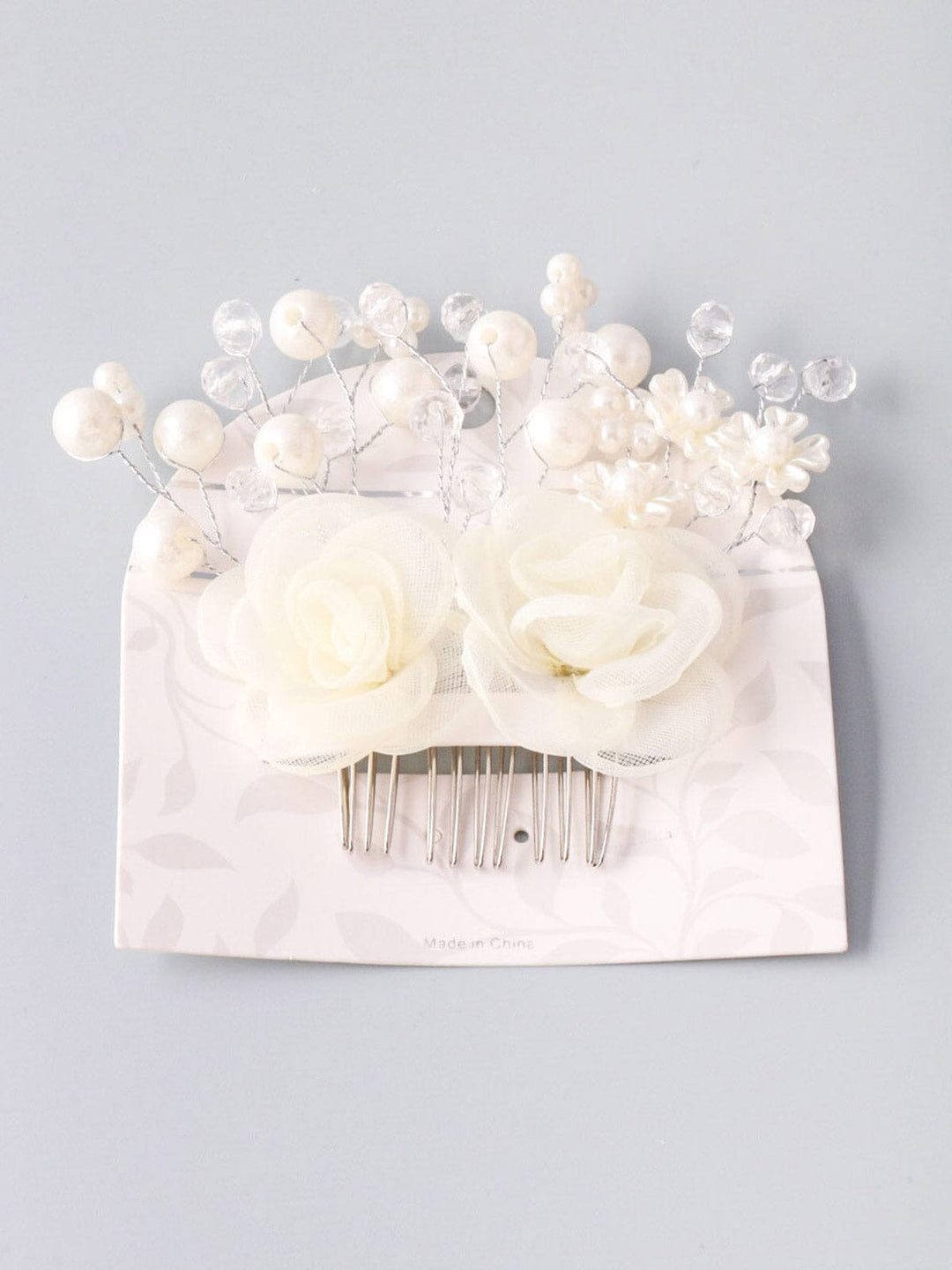 WOMEN'S WHITE PEARL FLOWERS HAIR COMB CLIP