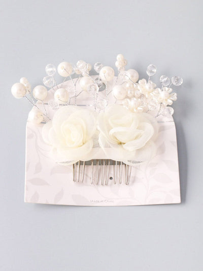 WOMEN'S WHITE PEARL FLOWERS HAIR COMB CLIP