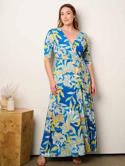 Plus Size Printed Surplice Short Sleeve Maxi Dress main image 0