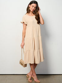 WOMEN'S SHORT SLEEVE TIERED TUNIC MIDI DRESS