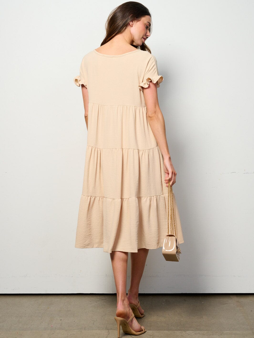 WOMEN'S SHORT SLEEVE TIERED TUNIC MIDI DRESS