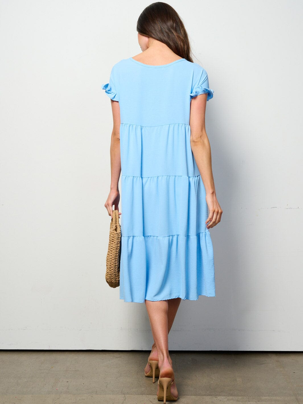 WOMEN'S SHORT SLEEVE TIERED TUNIC MIDI DRESS