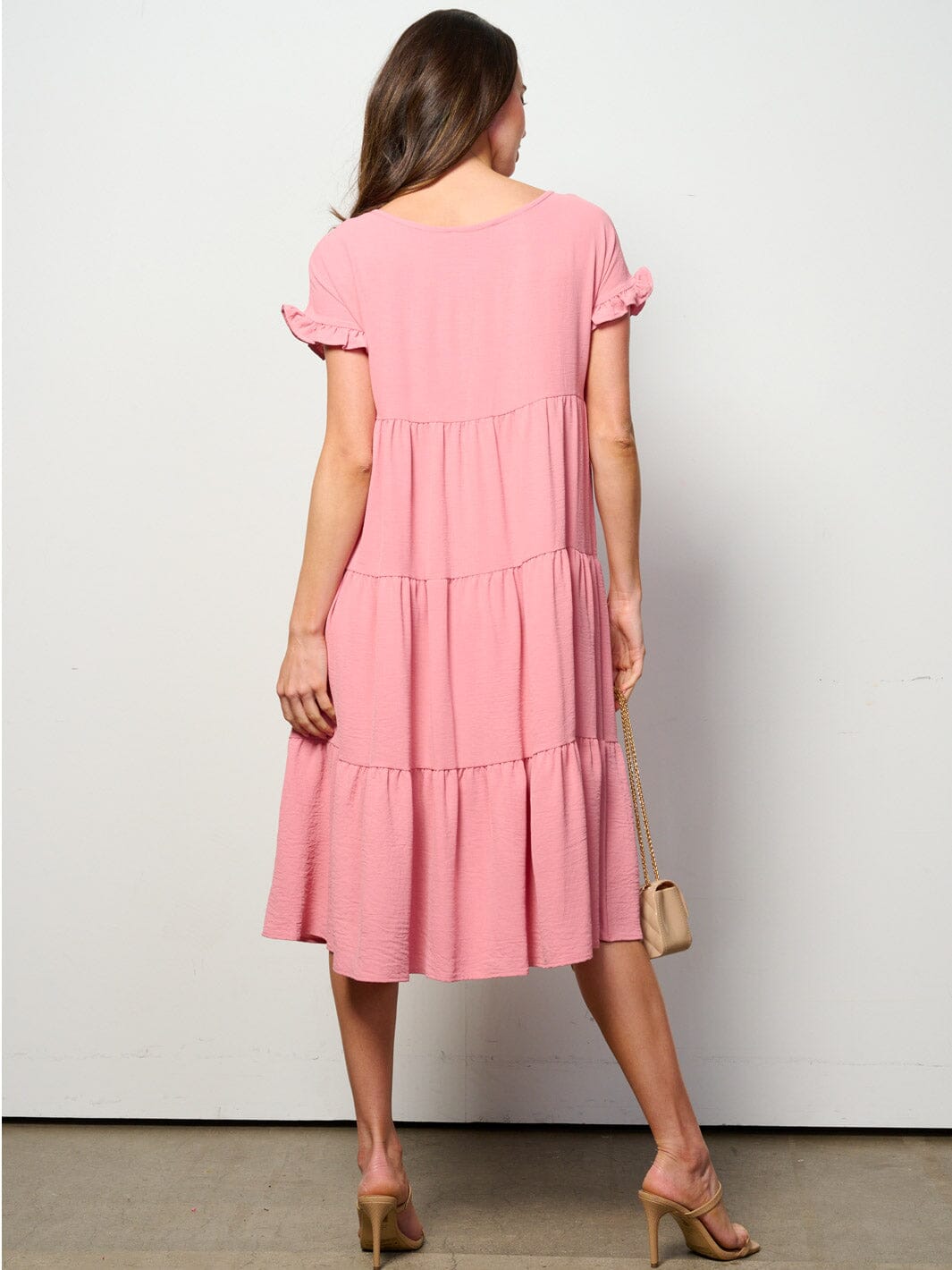 WOMEN'S SHORT SLEEVE TIERED TUNIC MIDI DRESS