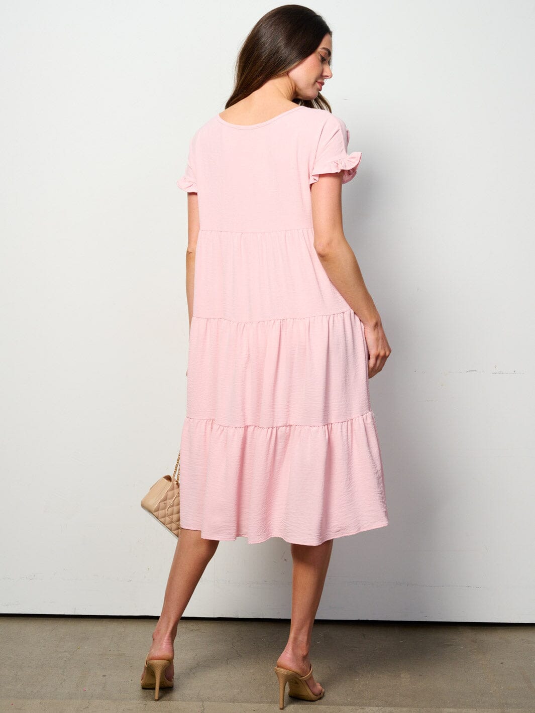 WOMEN'S SHORT SLEEVE TIERED TUNIC MIDI DRESS