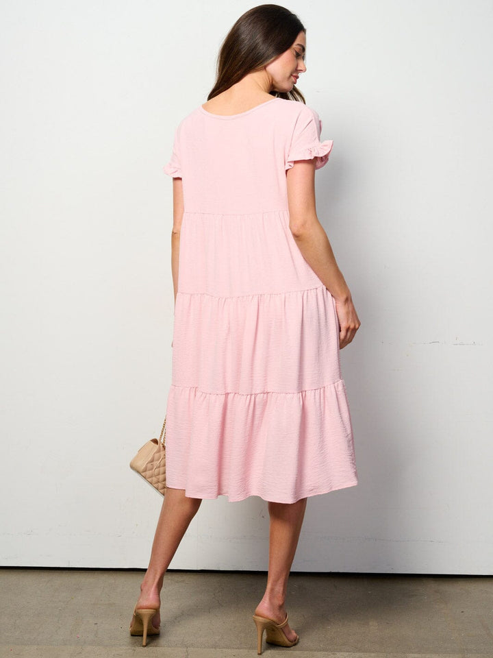 WOMEN'S SHORT SLEEVE TIERED TUNIC MIDI DRESS