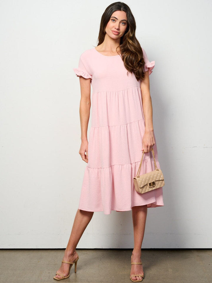 WOMEN'S SHORT SLEEVE TIERED TUNIC MIDI DRESS