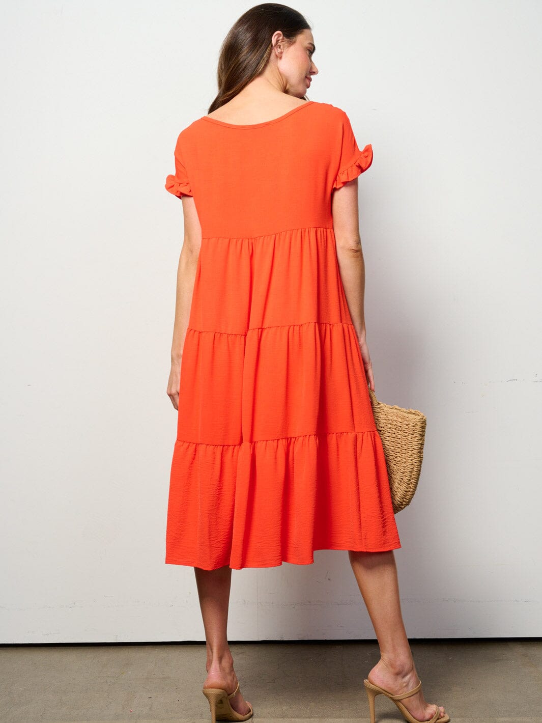 WOMEN'S SHORT SLEEVE TIERED TUNIC MIDI DRESS