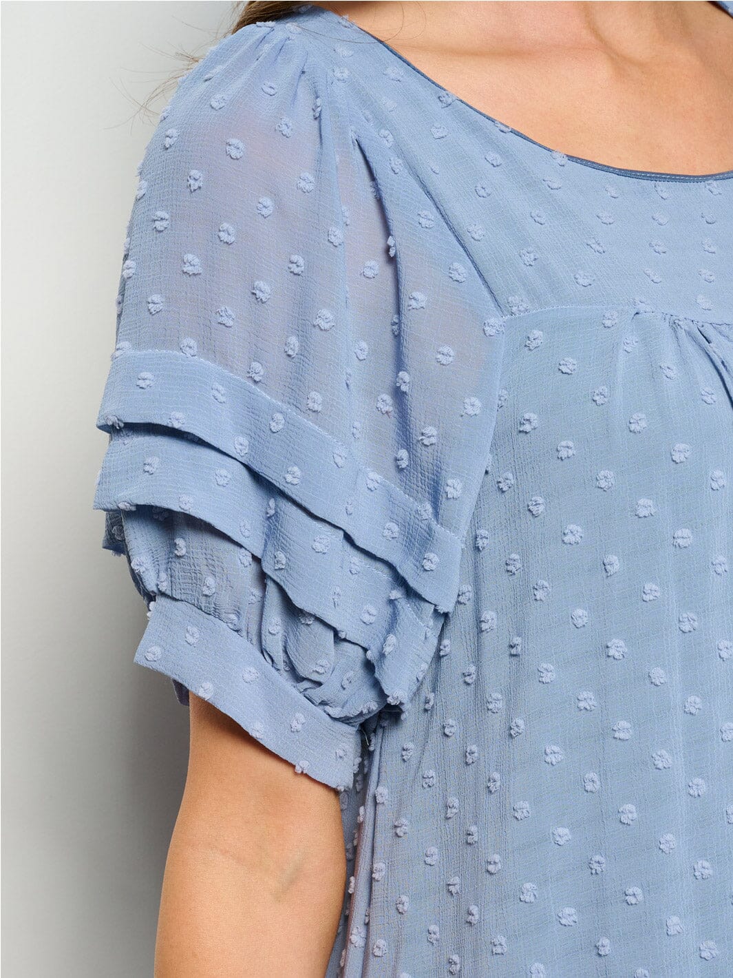 WOMEN'S SHORT SLEEVE RUFFLE TIERED SWISS DOTS TUNIC MINI DRESS