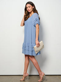 WOMEN'S SHORT SLEEVE RUFFLE TIERED SWISS DOTS TUNIC MINI DRESS