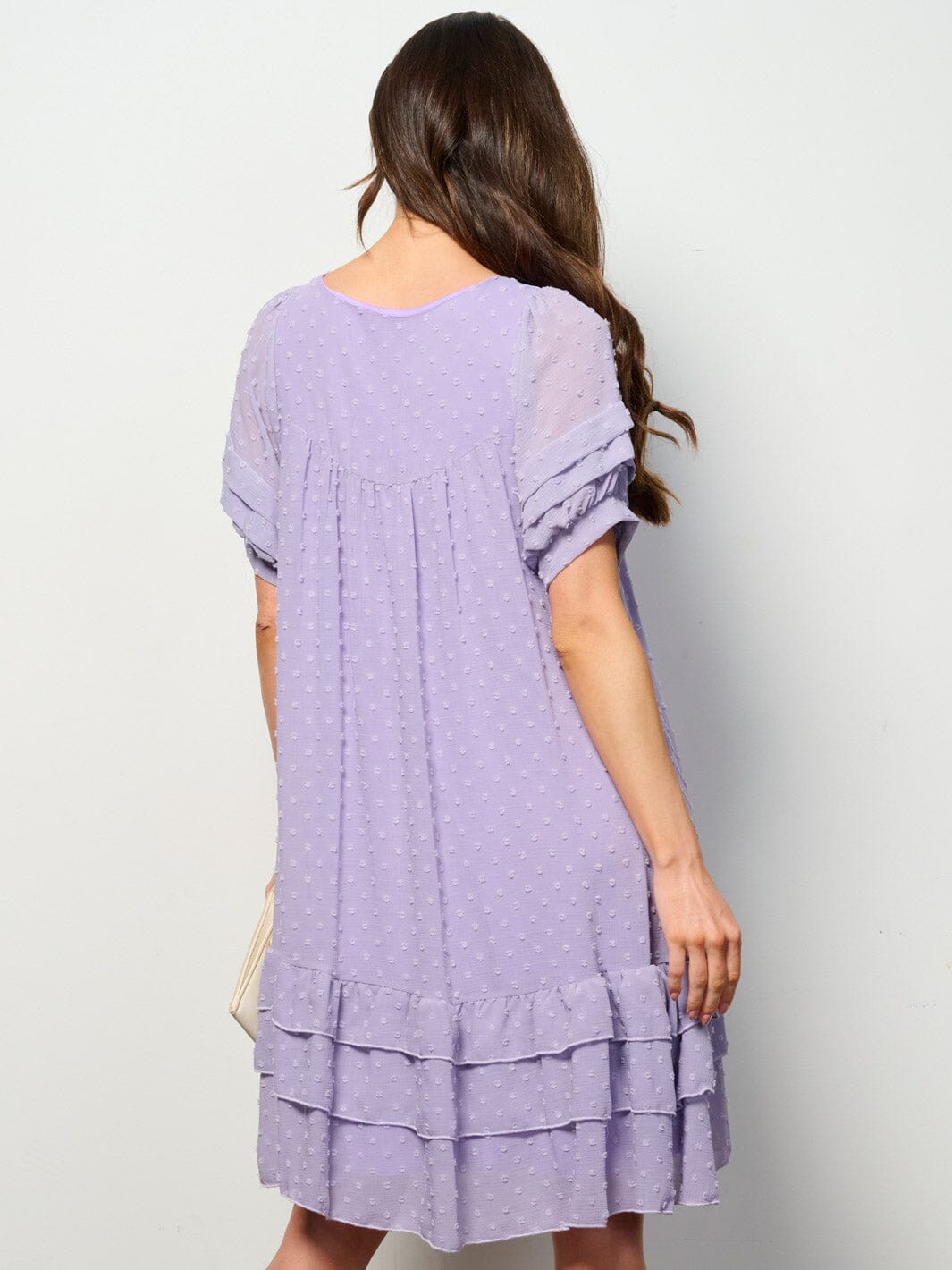 WOMEN'S SHORT SLEEVE RUFFLE TIERED SWISS DOTS TUNIC MINI DRESS