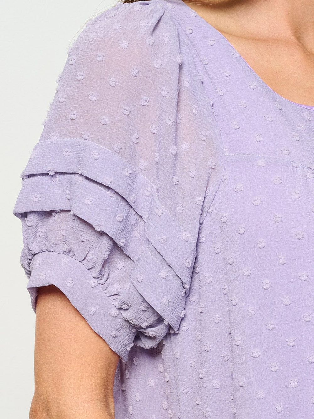 WOMEN'S SHORT SLEEVE RUFFLE TIERED SWISS DOTS TUNIC MINI DRESS