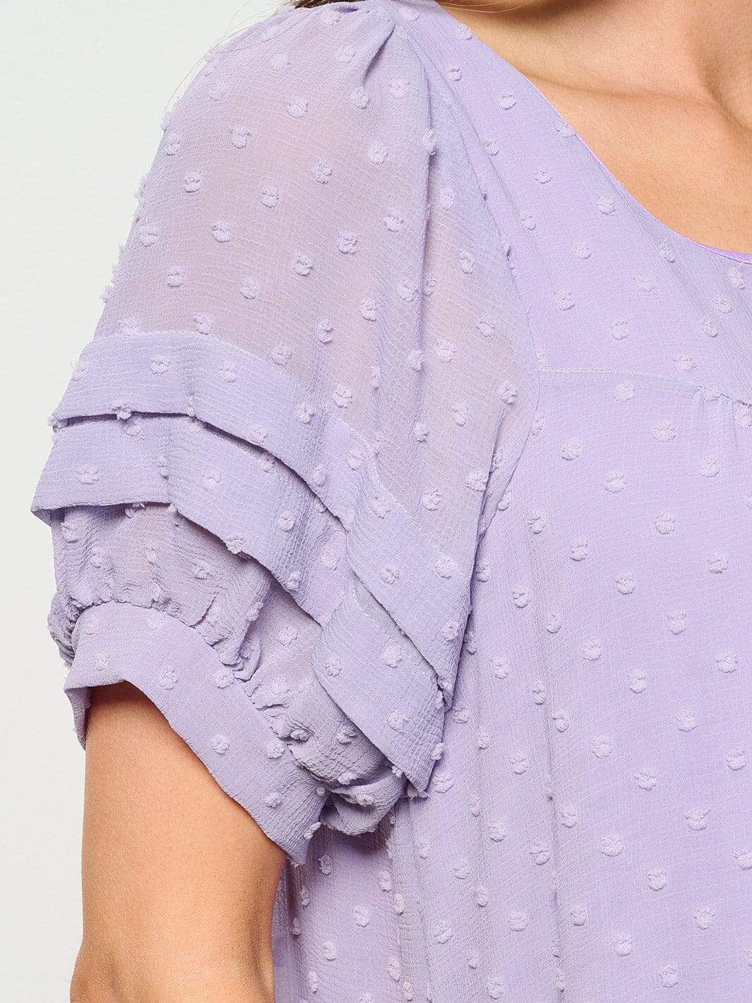 WOMEN'S SHORT SLEEVE RUFFLE TIERED SWISS DOTS TUNIC MINI DRESS