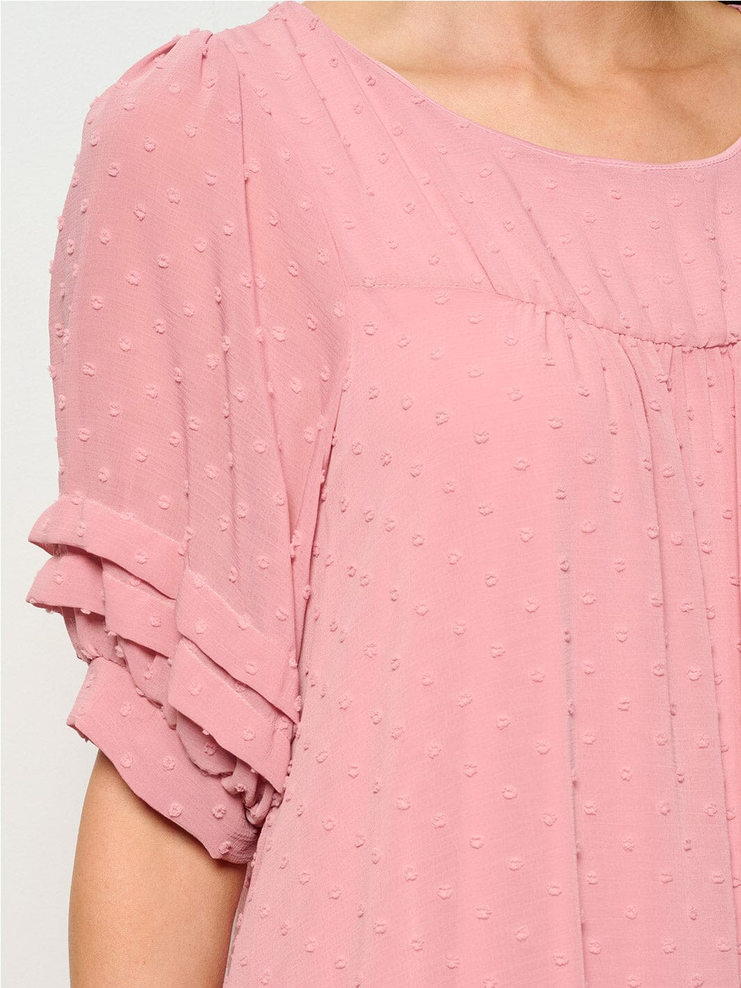 WOMEN'S SHORT SLEEVE RUFFLE TIERED SWISS DOTS TUNIC MINI DRESS