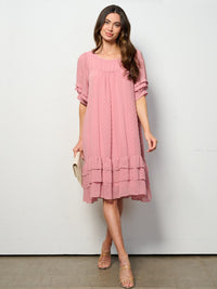WOMEN'S SHORT SLEEVE RUFFLE TIERED SWISS DOTS TUNIC MINI DRESS