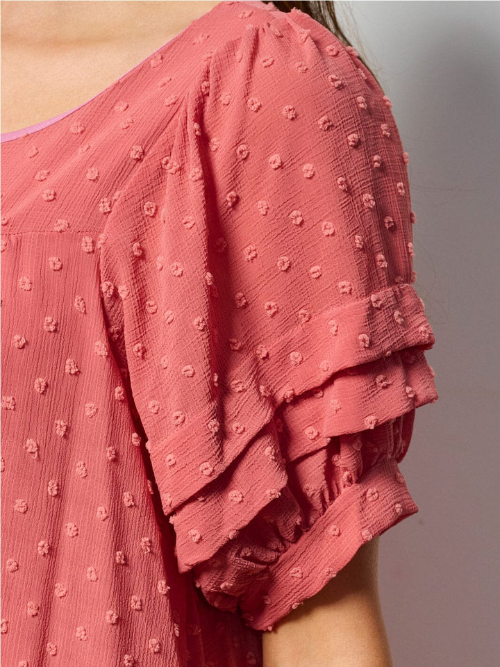 WOMEN'S SHORT SLEEVE RUFFLE TIERED SWISS DOTS TUNIC MINI DRESS