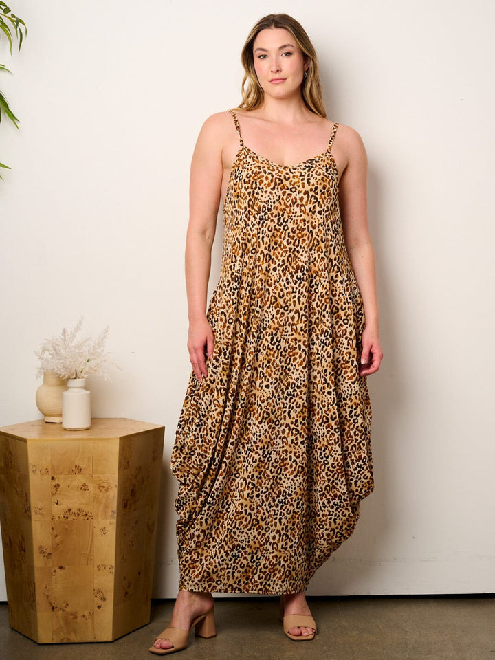 PLUS SIZE SLEEVELESS V-NECK POCKETS ANIMAL PRINT MAXI DRESS