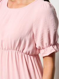 WOMEN'S SHORT SLEEVE ELASTIC WAIST TIERED MIDI DRESS