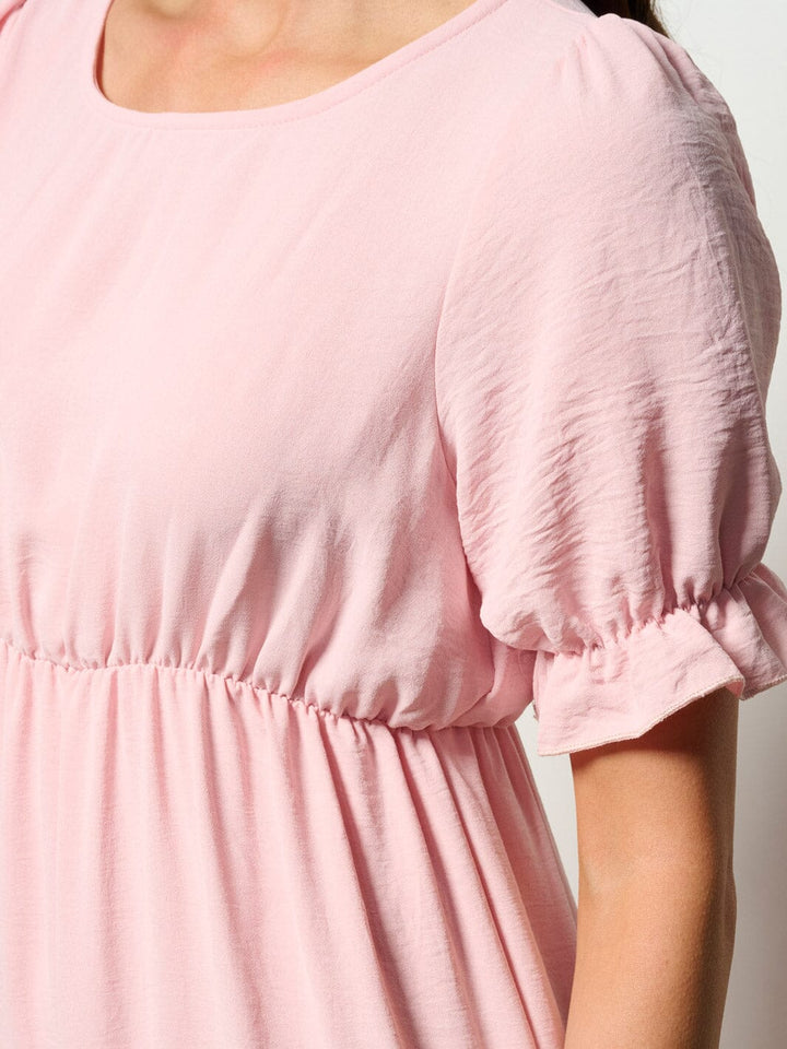 WOMEN'S SHORT SLEEVE ELASTIC WAIST TIERED MIDI DRESS