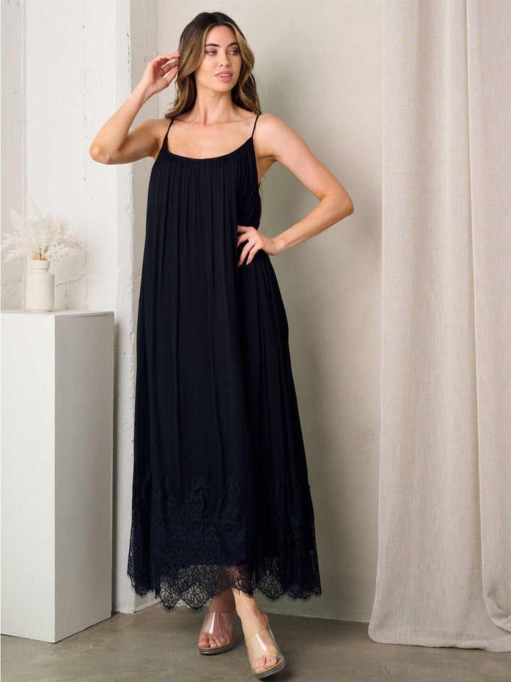 WOMEN'S SLEEVELESS TUNIC LACE BOTTOM HEM MAXI DRESS