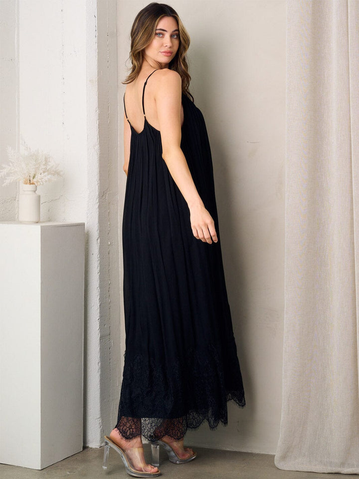 WOMEN'S SLEEVELESS TUNIC LACE BOTTOM HEM MAXI DRESS