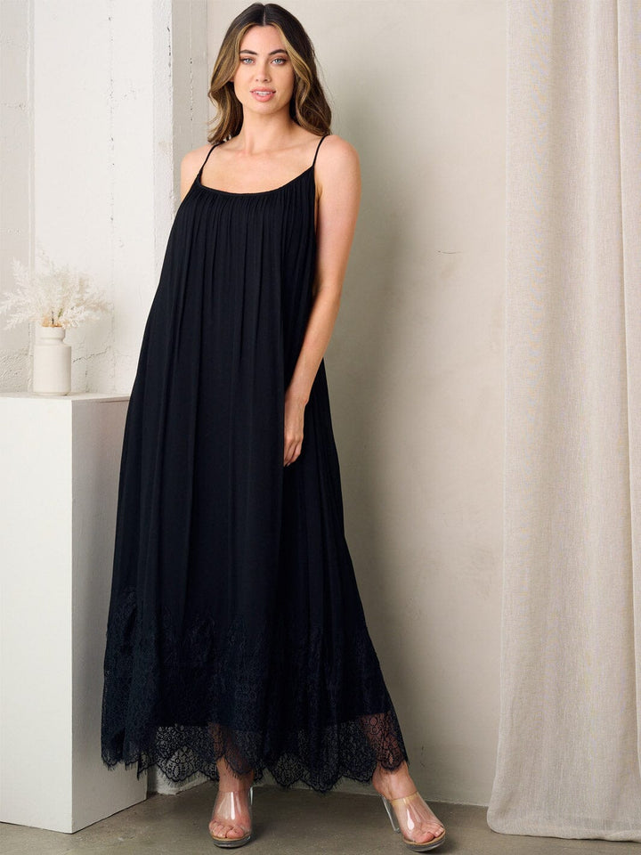 WOMEN'S SLEEVELESS TUNIC LACE BOTTOM HEM MAXI DRESS
